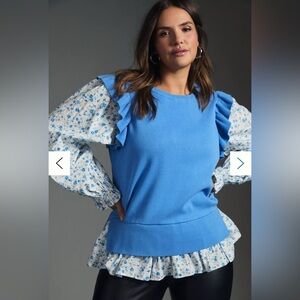 Anthropologie Blue Floral Sweater